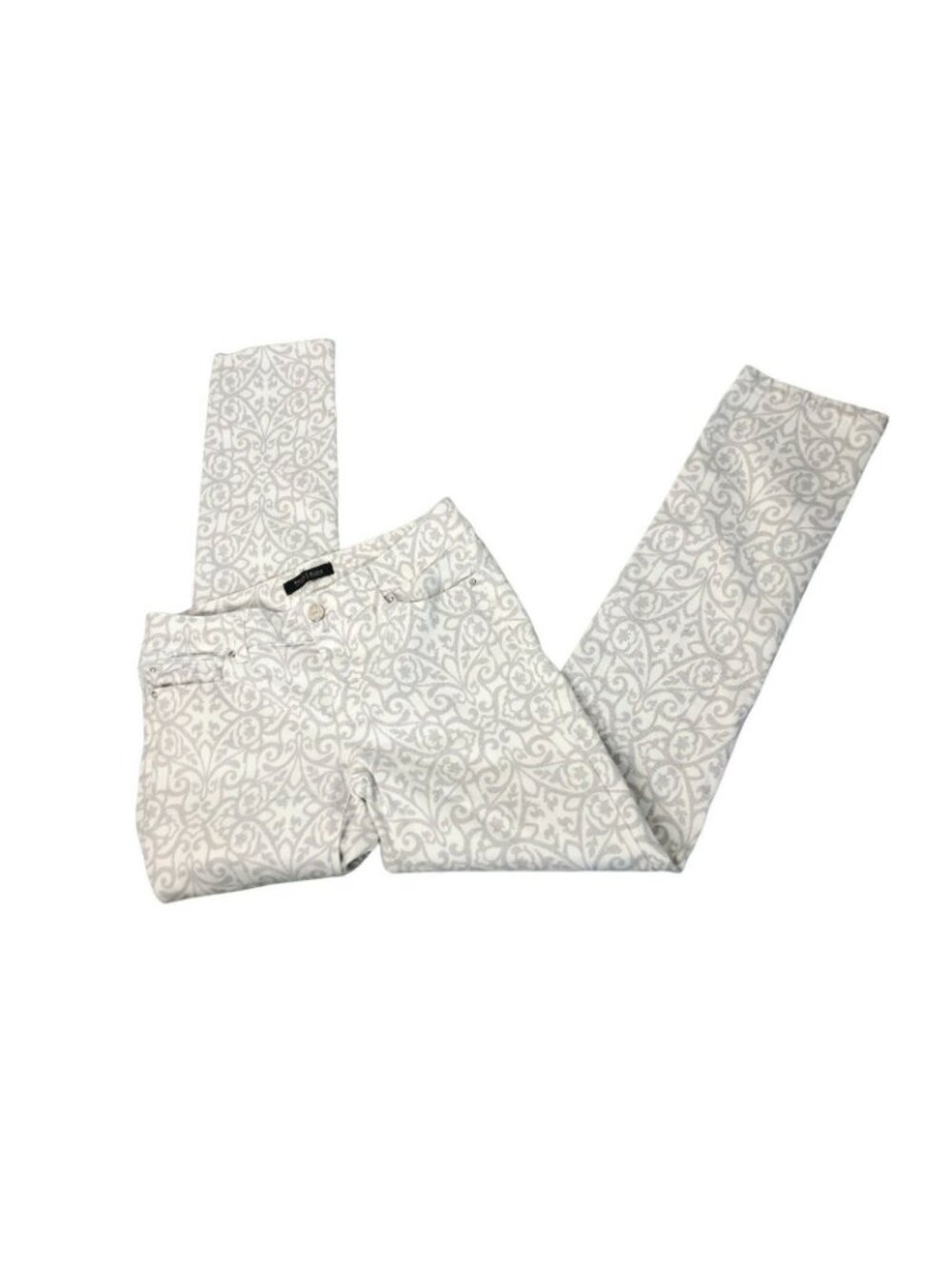 White House Black Market Pants Womens 2R Gray Paisley Slim Ankle Fit Rhinestones - Picture 3 of 10